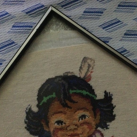 Vintage Native American boy cross-stitch embroidery square frame ba - Picture 5 of 7